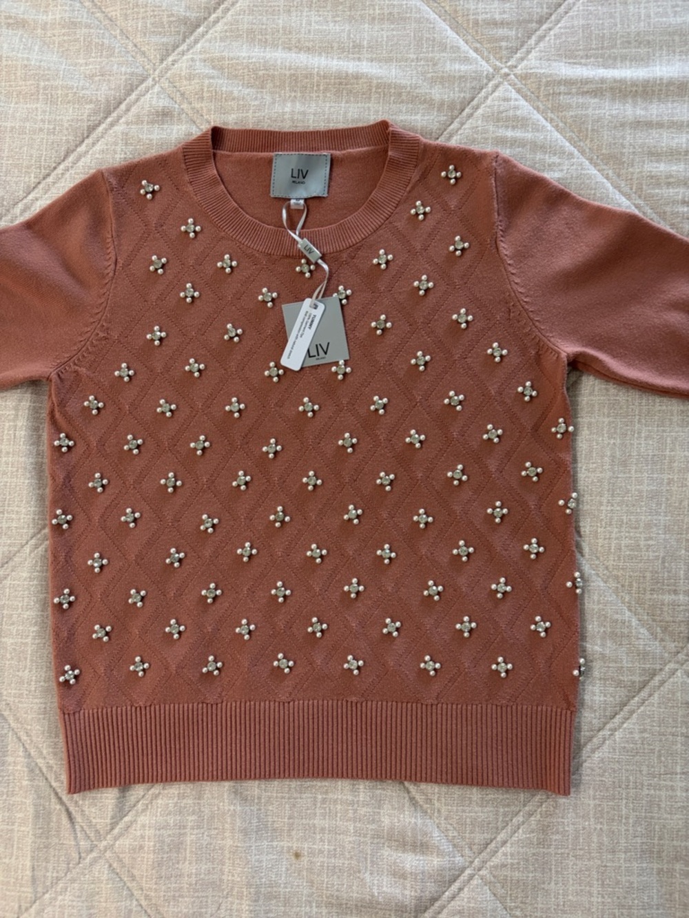 LIV Embellished Crewneck Sweater - Dusty Rose